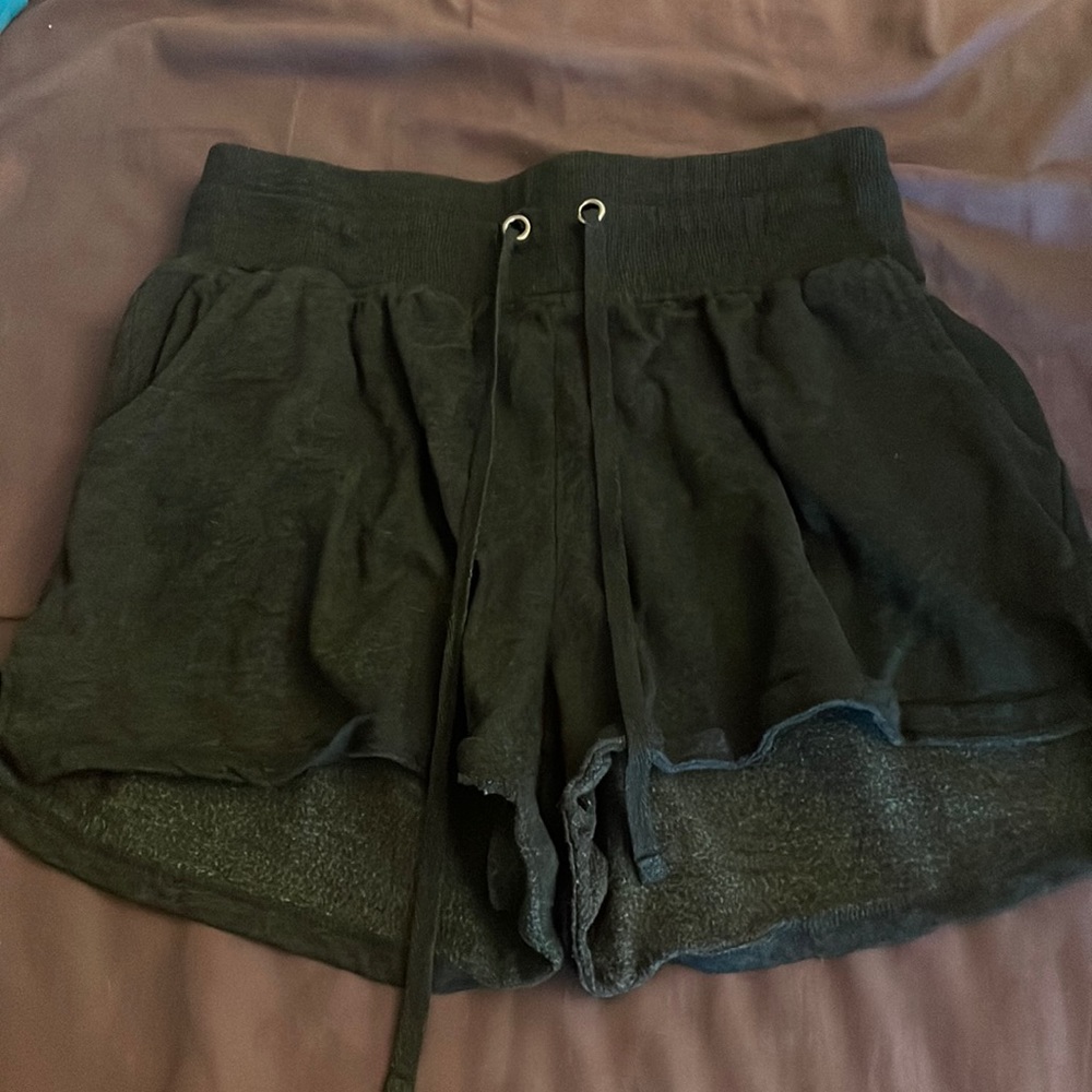 Dark grey short shorts.